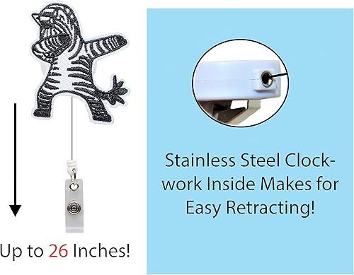 Miniatura 3 de Dabbing Zebra - Carrete de identificación retráctil con clip de cocodrilo para hospitales, médicos y personal de oficina profesional