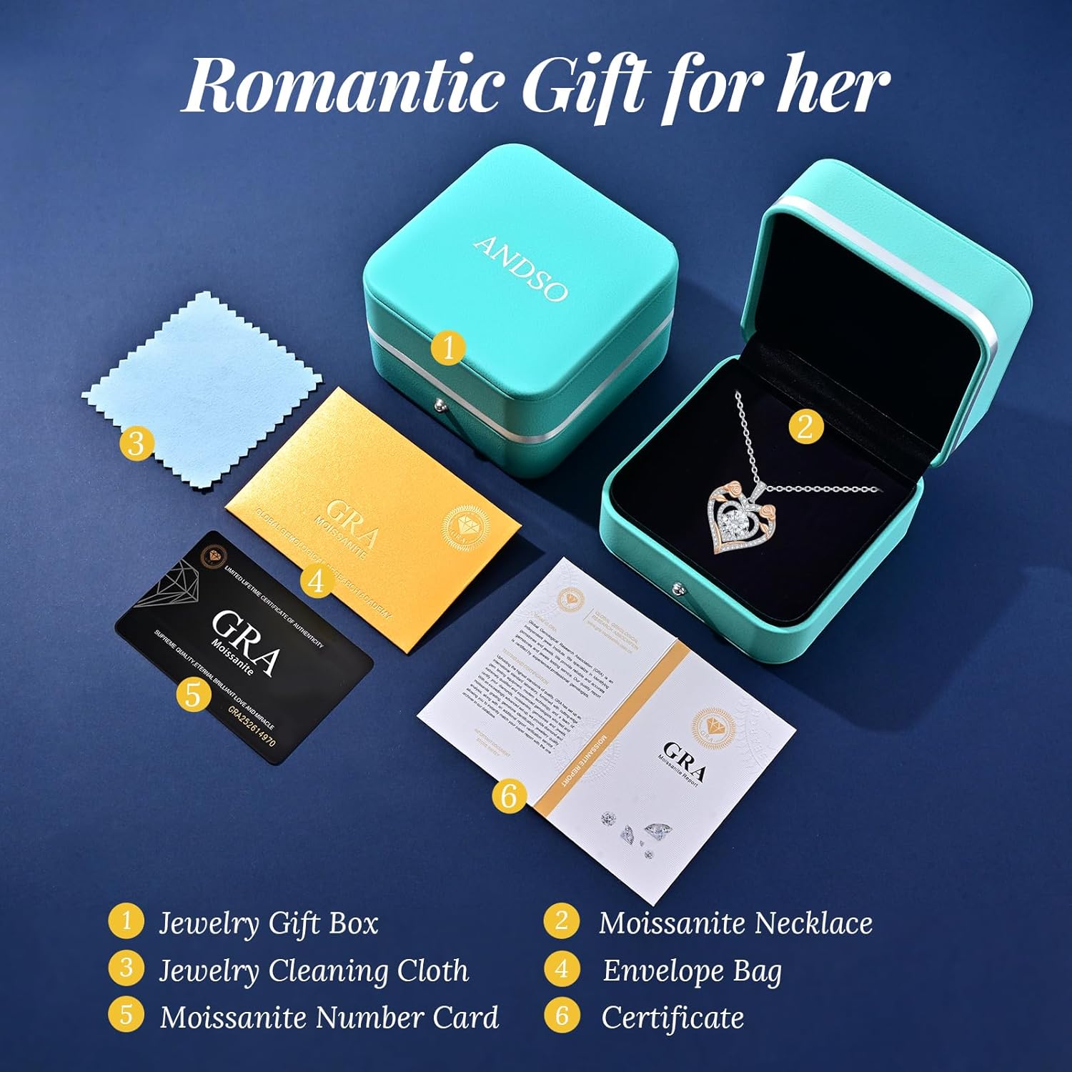 ANDSO Valentine's Day Gift Heart Birthstone Necklaces for Women, 925 Sterling Silver Gold Plating Rose Flower Opal Necklace, Ideal Anniversary Birthday Jewelry Gifts for Mom Wife Girlfriend Her - Image 7