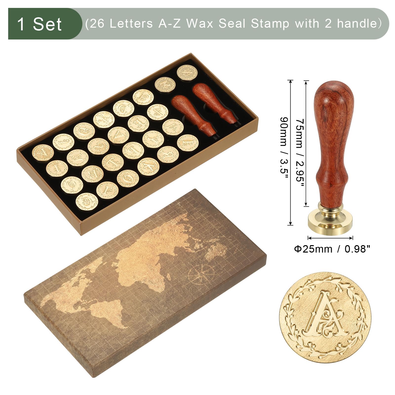 PATIKIL 26 Letters A-Z Alphabet Wax Seal Stamp Kit, Vintage Sealing Stamp with 2pcs Wooden Handles Gift Box for Wedding Invitation, Party, Gift Wrap, Envelope Card, Style 3 - Image 2