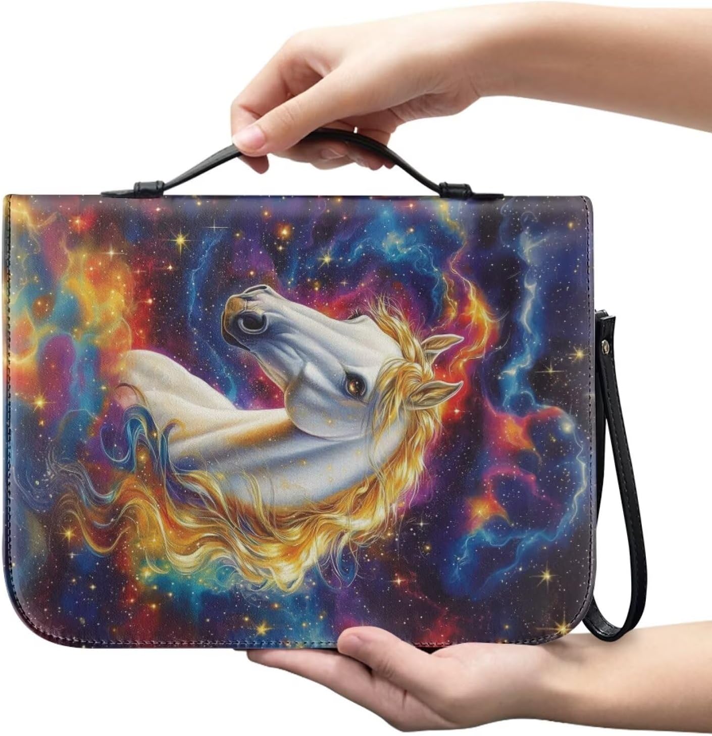 Horse Print Bible Cover Case for Women, Zipper Church Book Bag with Top Handle Bible Study Supplies Carrying Book Case, Christian Gifts for Women Men