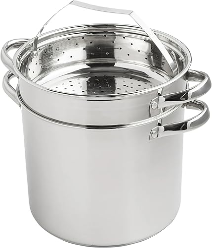 Miniatura 3 de Juego de ollas de acero inoxidable de 8 cuartos de galón de 4 piezas, olla con cesta de vapor, colador y tapa de vidrio resistente al calor, asas