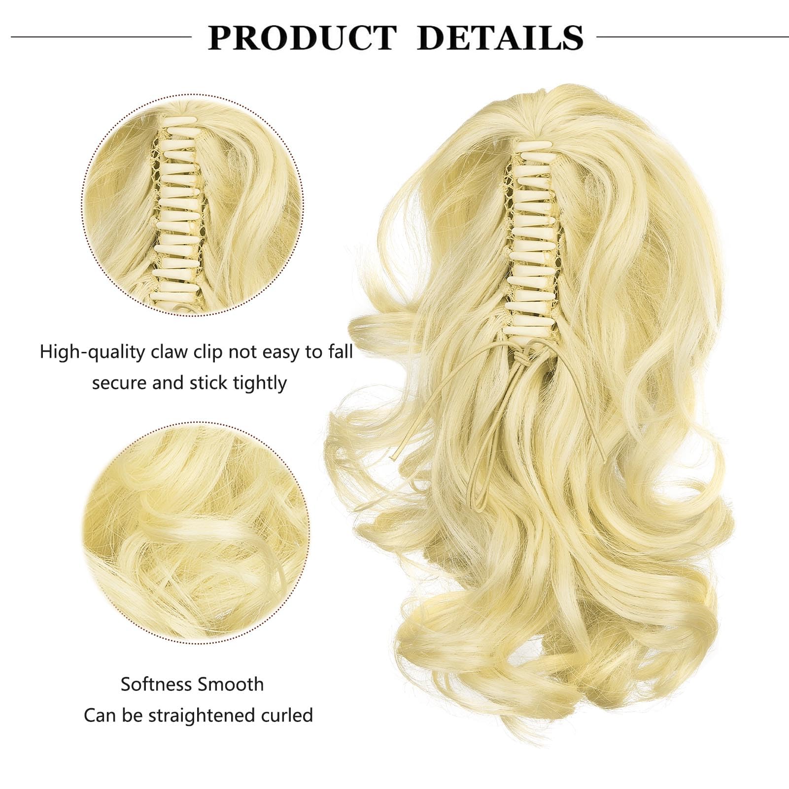 Cybelleza 14 inch Ponytail Hair Extension Curly Wavy Claw Jaw on Long Short Cute Pony Tails Clip in Hair Extensions Ponytail Hairpieces Synthetic for Women Bleach Blonde - Image 2