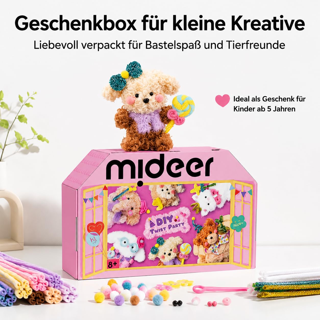 Yunmeryker Pfeifenreiniger Bastelset Tiere mit 8 Teilen, Kreativset mit Wackelaugen und Pompons, Pfeifenputzer zum Basteln ab 5 Jahren, Empfehlung: Mehrere Boxen, um