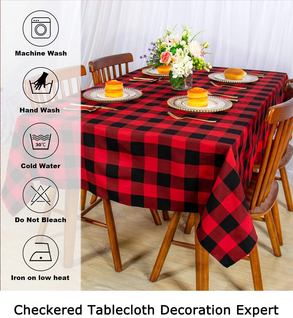 ShinyBeauty Rectangular Tablecloth 60"X120" Red and Black Checkered Tablecloths Cotton Table Linen Farmhouse Picnic Buffalo Plaid Table Cloth