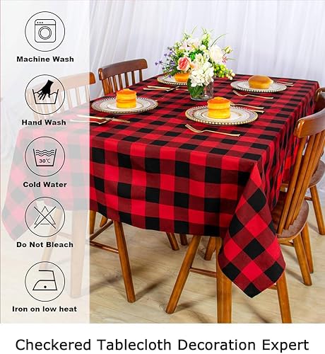 Miniatura 18 de Camino de mesa a cuadros de búfalo de 13 x 72 pulgadas, camino de mesa de Navidad a cuadros rojos y negros, camino de mesa a cuadros para cenas