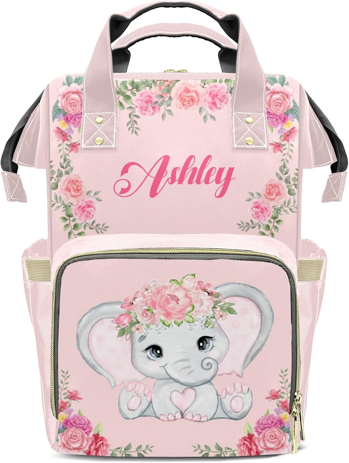 Custom Diaper Bag Backpack for Moms with Name - Personalized Pink Nursing Bag Insulated Pockets and Casual Daypack Travel Bag for Girls