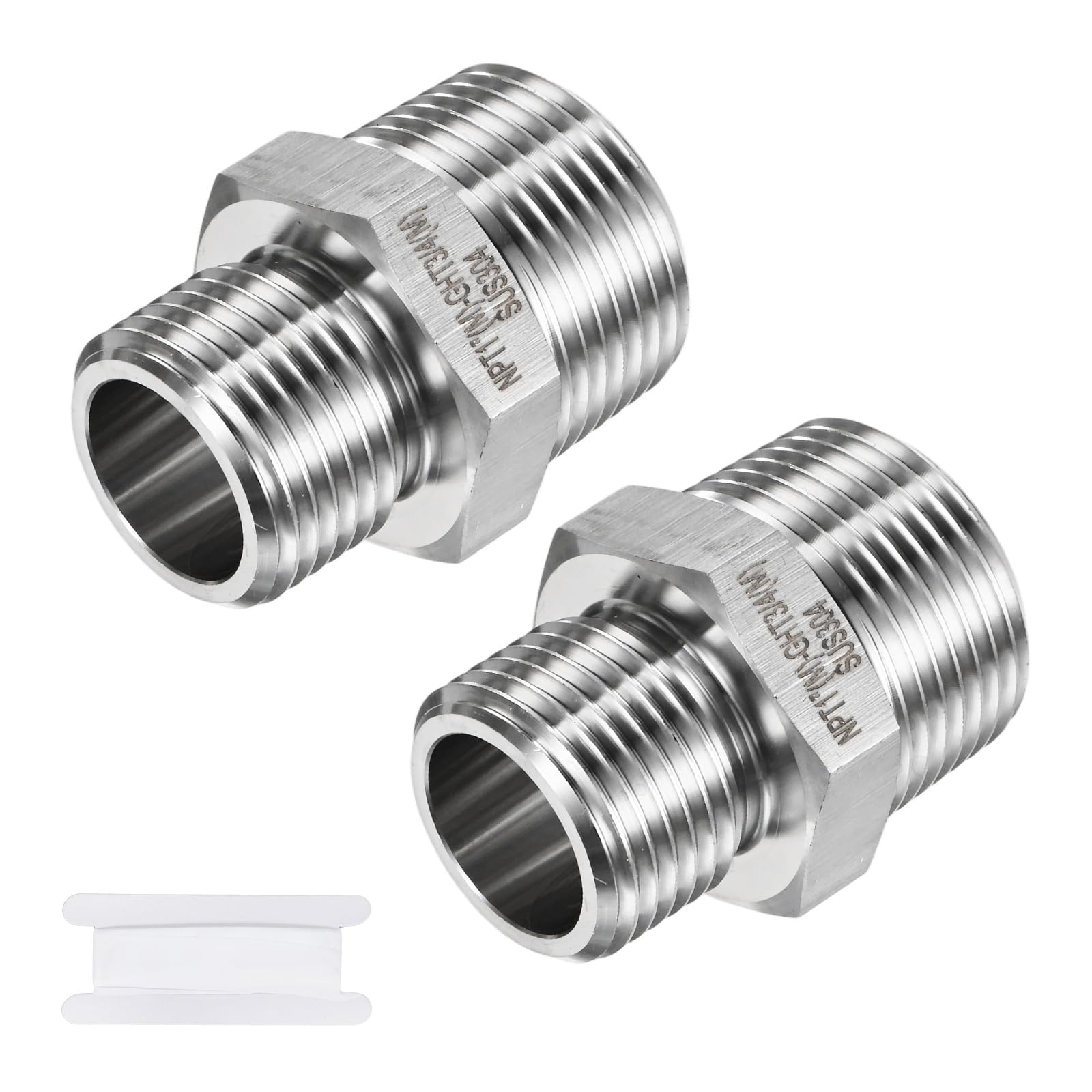 M METERXITY 2-Pack Garden Hose Adapter, 304 Stainless Steel 3/4" GHT Male x 1" NPT Male Threaded Connector with Sealing Tape Garden Hose Convert Fitting for Pipe