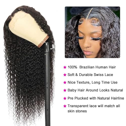 Miniatura 9 de Kiss Love Pelucas de cabello humano rizado con encaje frontal de 13 x 4 pulgadas para mujeres negras, pelucas de cabello humano virgen brasileño con