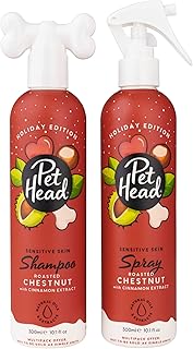 PET HEAD Hondenshampoo en sprayset 300 ml elk, geroosterde kastanje met kaneelgeur, vakantie-editie, beste kerstshampoo vo...