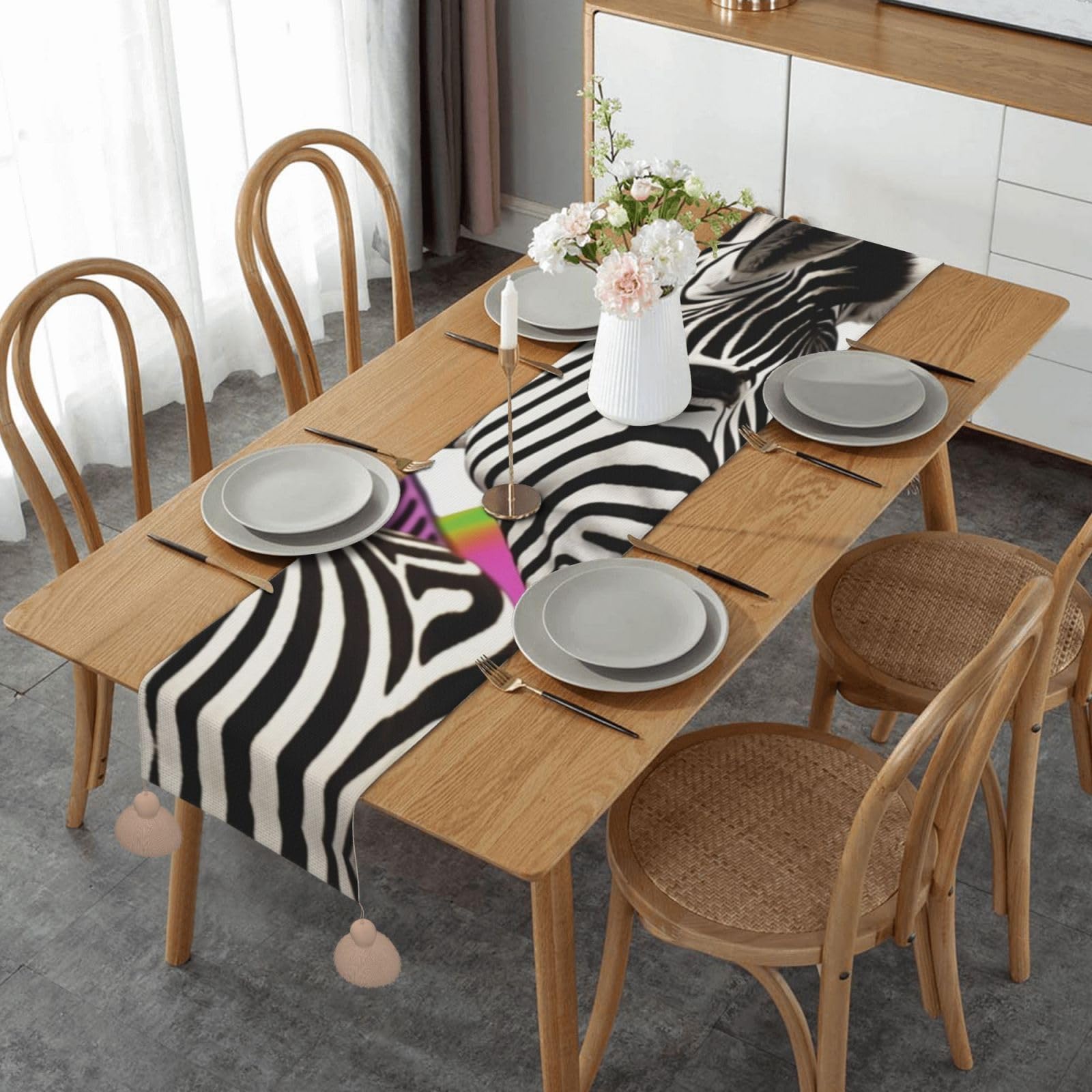 Chemin de table imprimé zèbre anti-plis pour décoration de fête