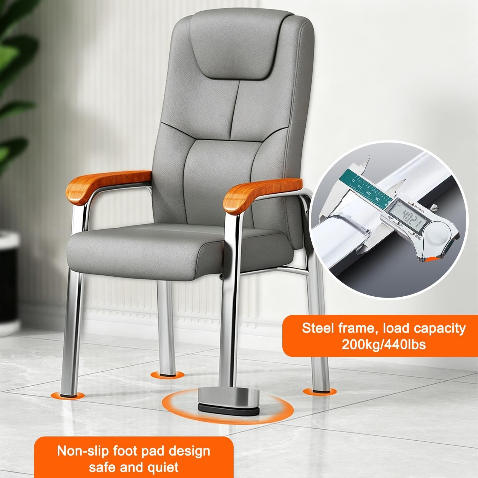 Sedia Ufficio Ergonomica Schienale Alto, Pelle Braccioli Legno Massello