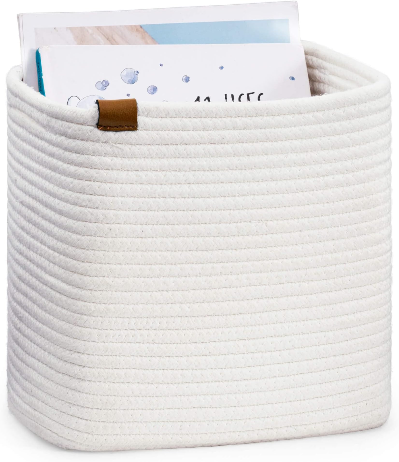 Goodpick Magazine Holder Soft Book Basket, White Cotton Rope Magazine File Holder to Store Books Newspaper and Record for Bathroom, Toilet, Living Room, Decorative Magazine Rack for Home Office