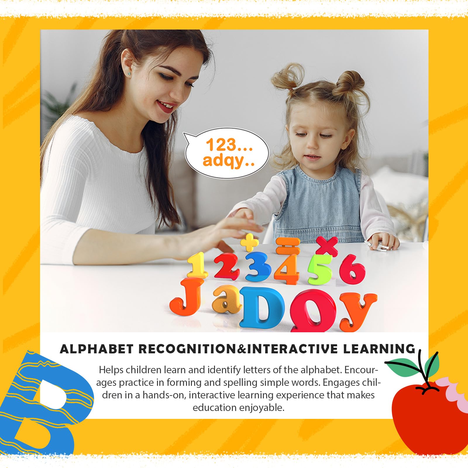 BunnyJOY Magnetyczne litery dla dzieci, 160 szt. alfabet magnes na lodówkę dla dzieci, przedszkole zabawki edukacyjne, pisownia i liczenie zestaw do nauki