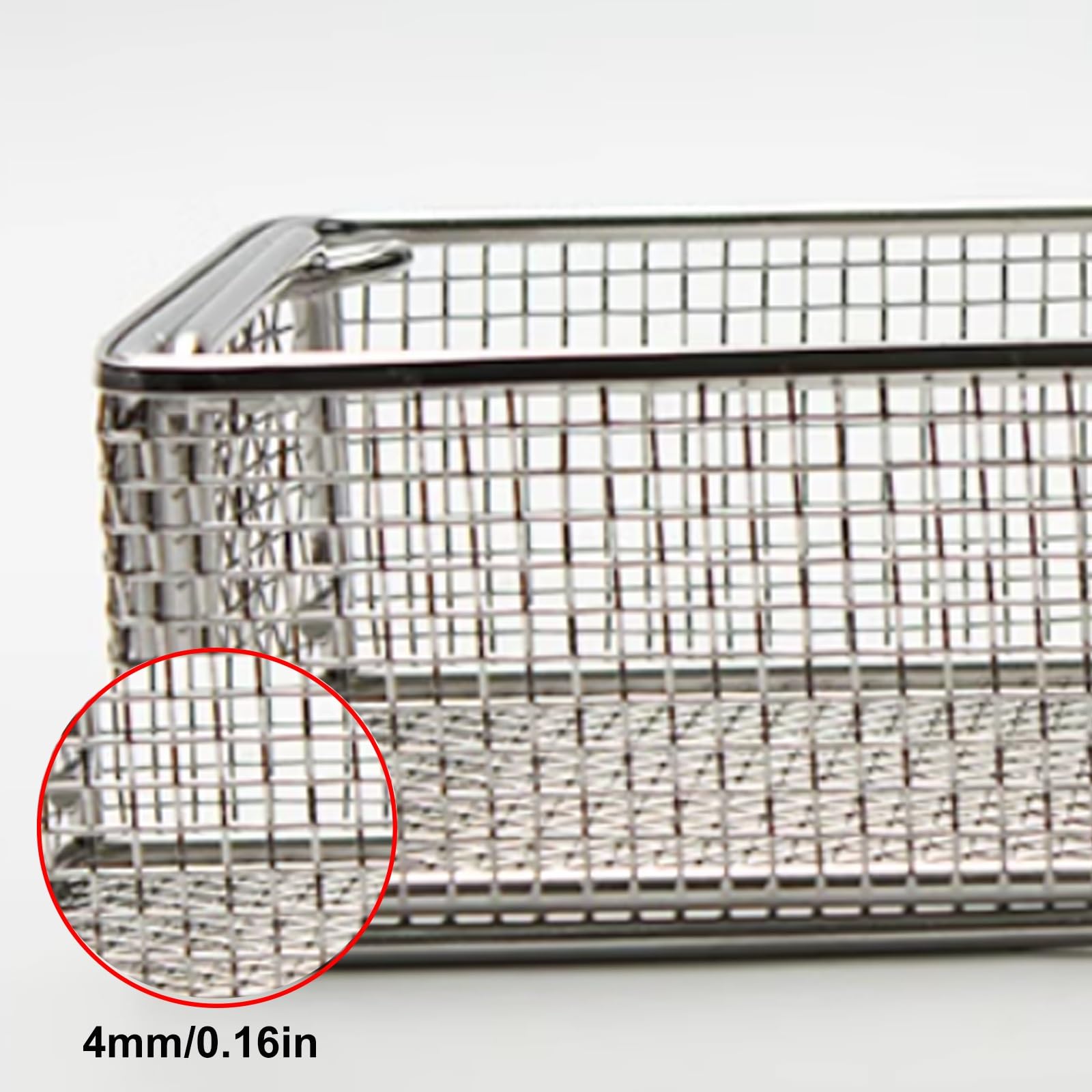 Cestino di disinfezione medico in acciaio inox 304, con manico, maglia da 4 mm per laboratori, strumenti ospedalieri, cliniche dentali(35x30x7cm/13.8x11.8x2.8in)