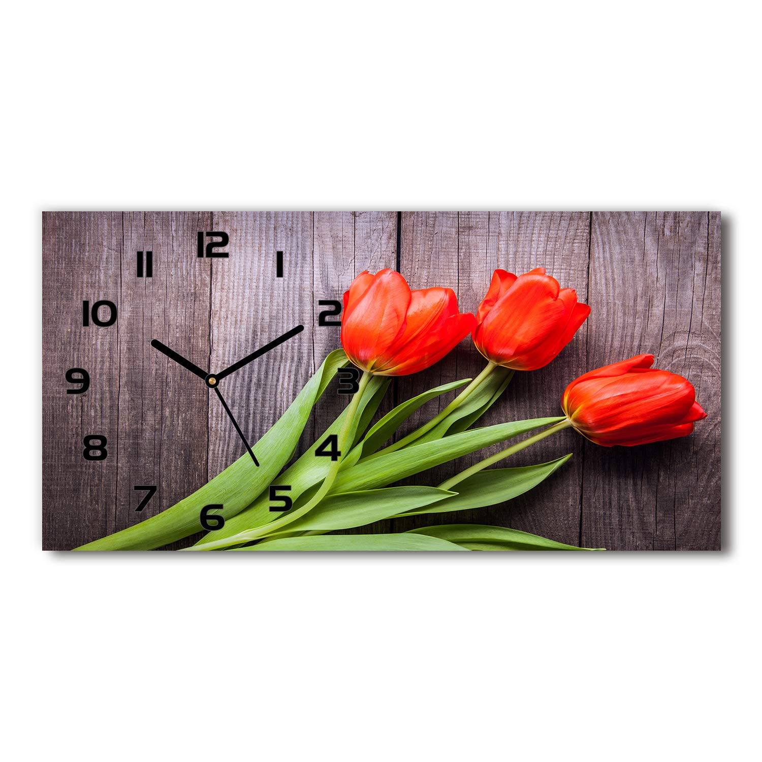Horloge en Verre de Sécurité Tulup Design Premium Tulipes Rouges 60x30cm