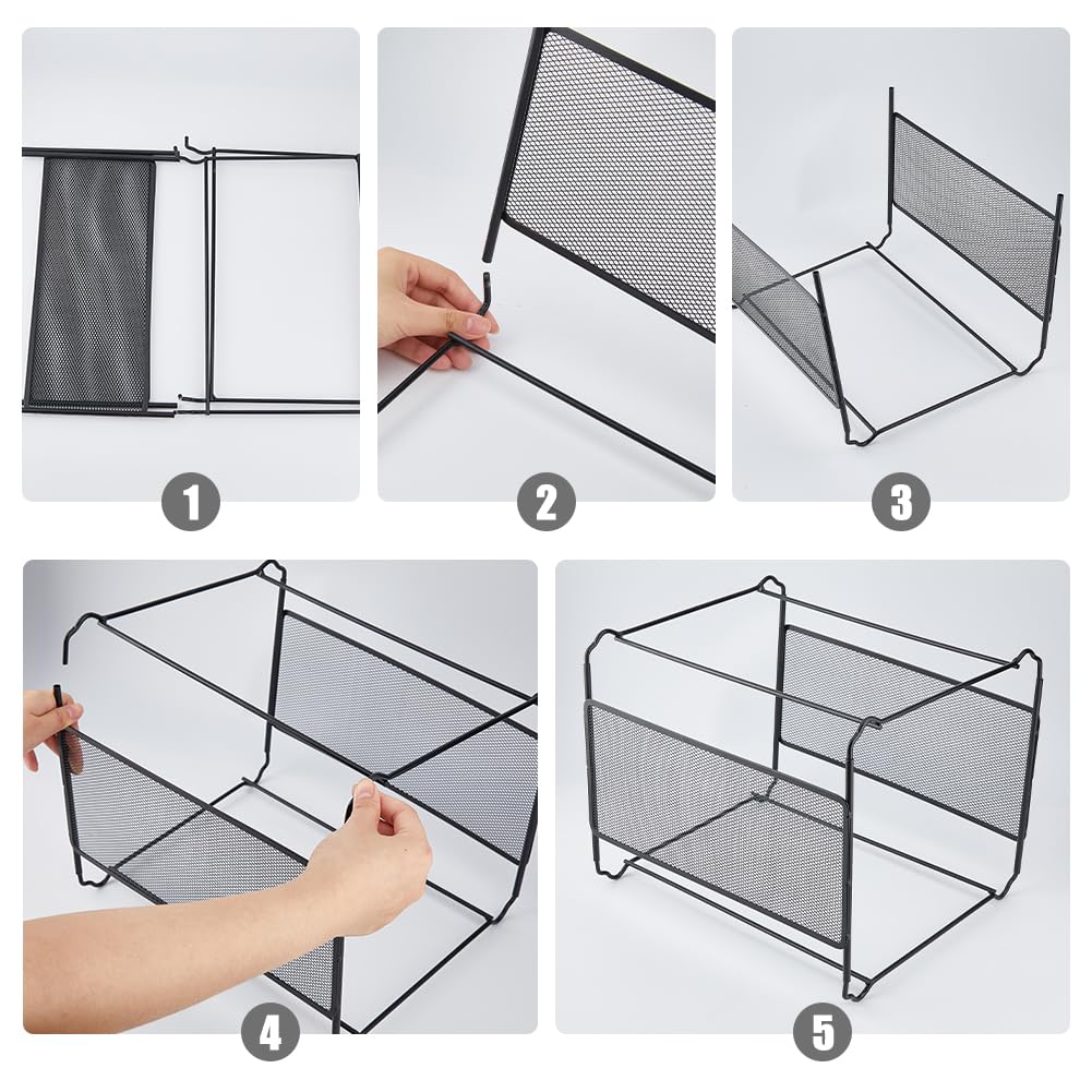 SUPERFINDINGS Organizer per cartelle portadocumenti da appendere, in rete di ferro, 33 x 28 x 25,5 cm, formato lettera, organizer per documenti da appendere per casa e ufficio, nero