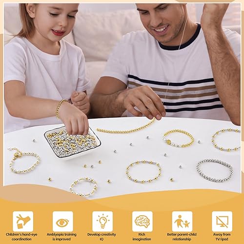 Miniatura 5 de 300 cuentas espaciadoras rellenas de oro de 18 quilates para hacer pulseras de joyería, cuentas redondas de pulsera, cuentas rellenas de oro de bola