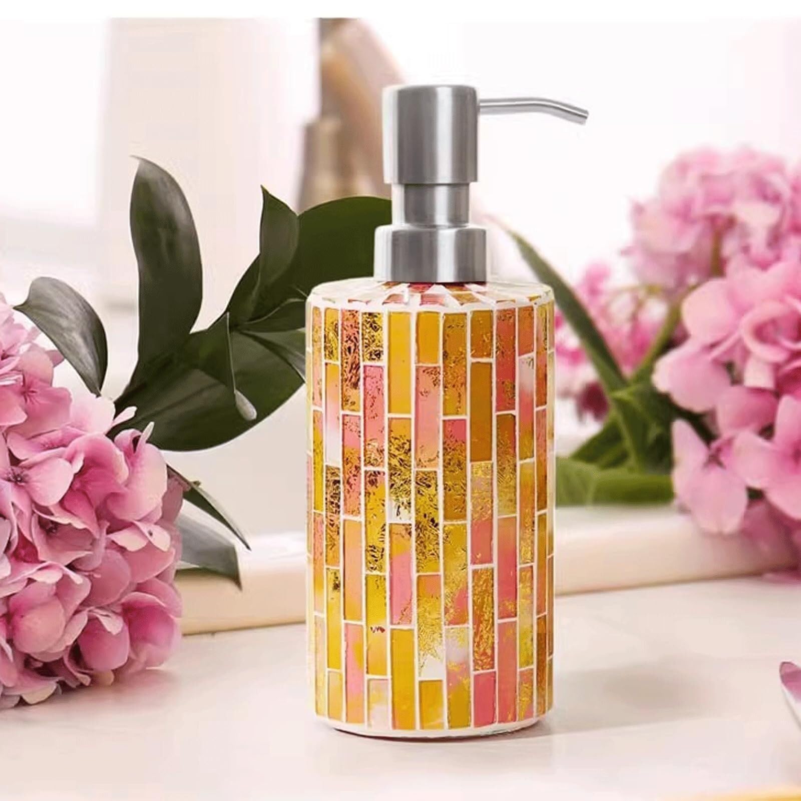 Dispenser di sapone ricaricabile da bagno con manico in vetro dal design a mosaico, adatto for l'uso di nuovi elementi essenziali for la casa
