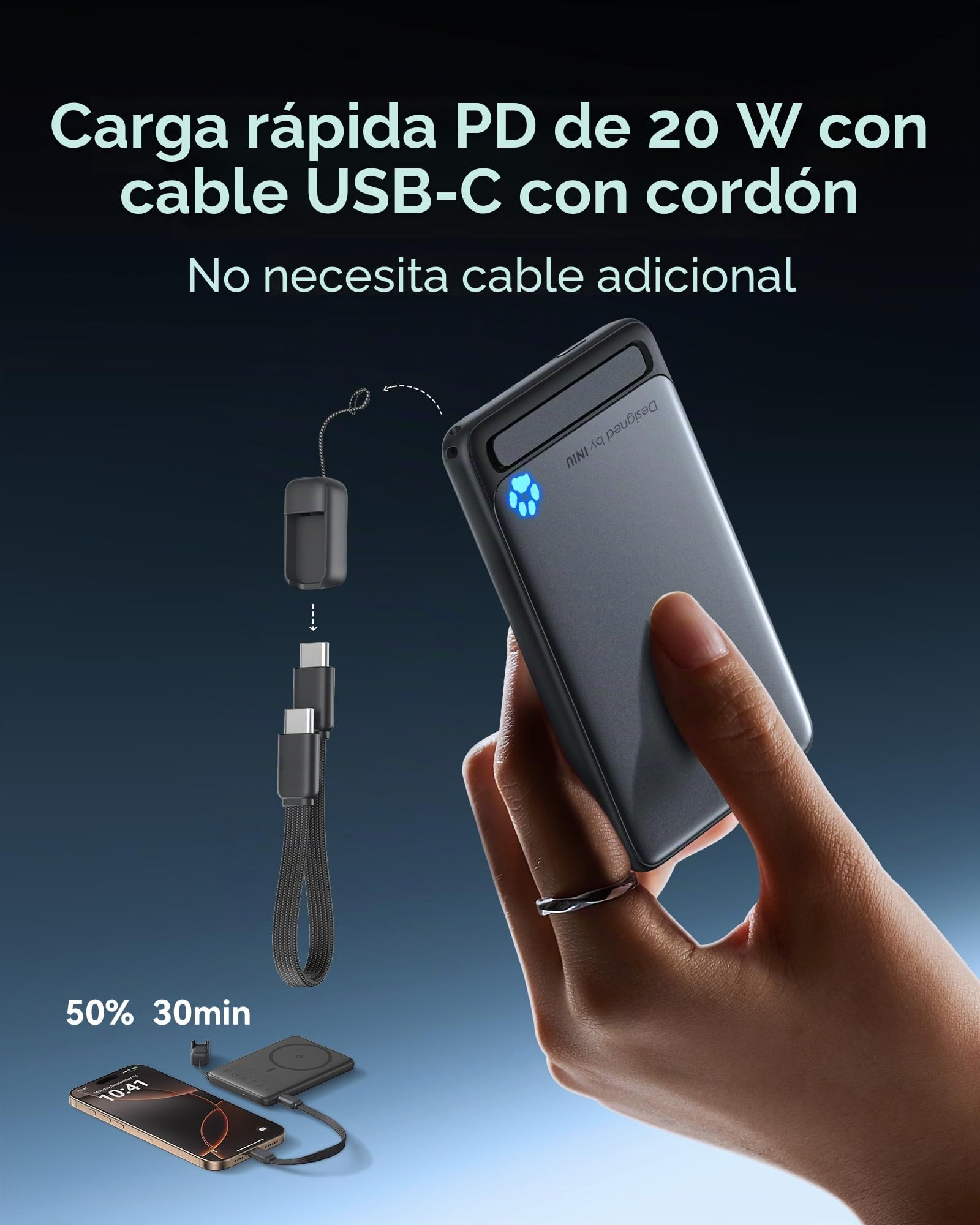 INIU Power Bank, Qi2 Certificado 5000mAh 20W PD Magnético Bateria Externa, Viagem Essential Cargadores Moviles Carga Rapida para iPhone 16 15 14 13 12 Pro MAX Mini Case Rosa