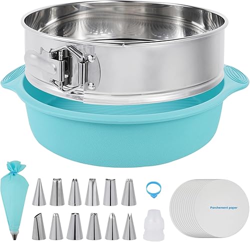 Aufind Springform - Molde para pasteles de acero inoxidable 304 de 9 pulgadas, con parte inferior extraíble, diseño antiadherente a prueba de fugas,