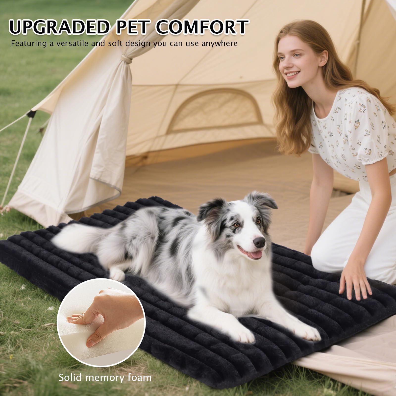 BVAGSS Flauschiges Orthopädisches Hundebett, Waschbar Hundematte, rutschfeste Unterseite, Plüsch Hundekissen Weiche und Warme Hundematte für klein mittel große Hunde XH082 (90x60cm,Schwarz)