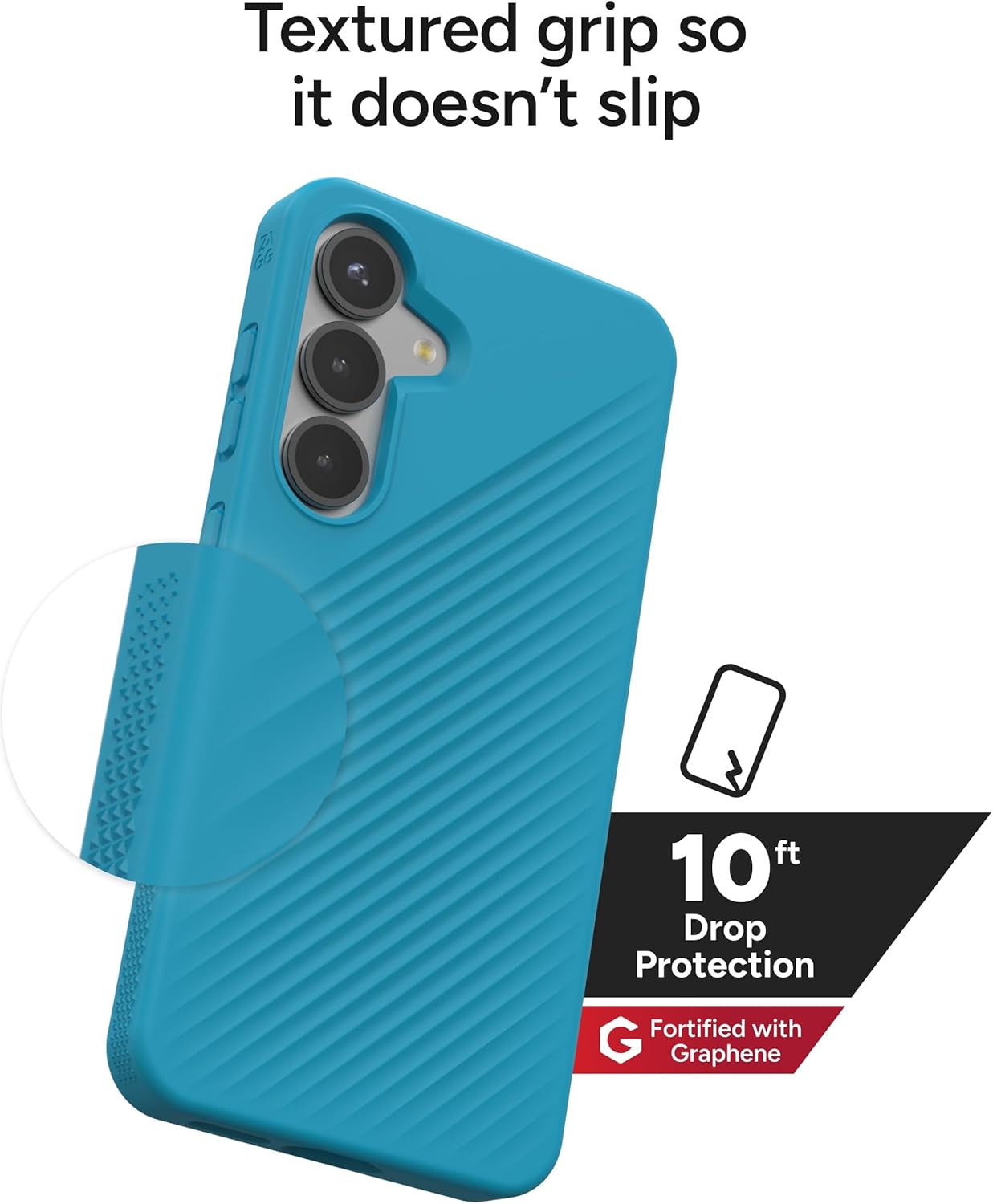 ZAGG Luxe Samsung Galaxy S25 Case - 10ft Drop Protection, Eco-Friendly, Wireless Charging Compatible, Slim Lightweight Design, Ripple Pattern for Secure Grip, River Blue