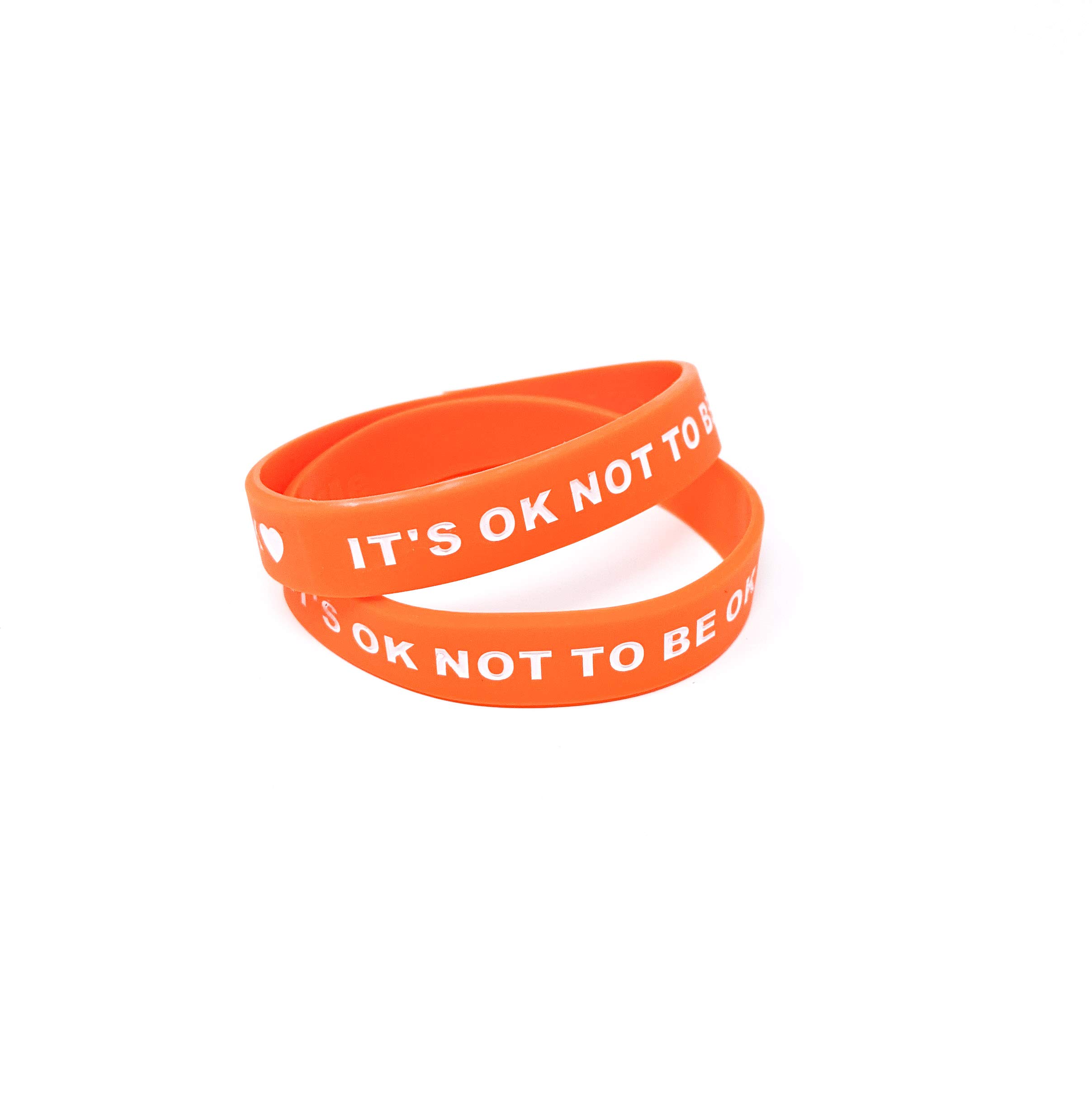 It's OK NOT to BE OK (Pack of 2) Mental Health Silicone Bracelets Wristbands MHA Gifts (Medium 18cm, X2 Orange)
