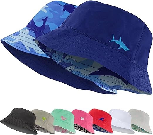 Kids Bucket Hat for Girls & Boys, Packable Fun & Cool Reversible Beach Sun Teen Toddler Bucket Hat - Ages 3-14 Years