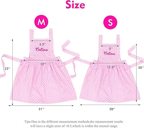 Miniatura 3 de MT WORLD Delantales personalizados para niñas, delantales de lunares con espalda cruzada y bolsillos