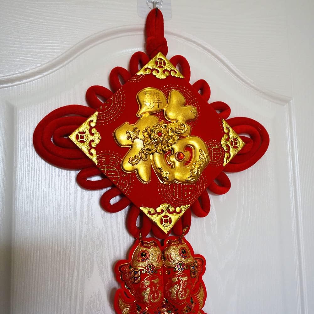 1PCS 30Inch Red Gilt Chinese Knot Wealthy Tassel Flannel Chinese New Year Decorations for Party Wedding Supplies Spring Festival Decorations Mid-Autumn Moon Festival Wedding Party Ornaments