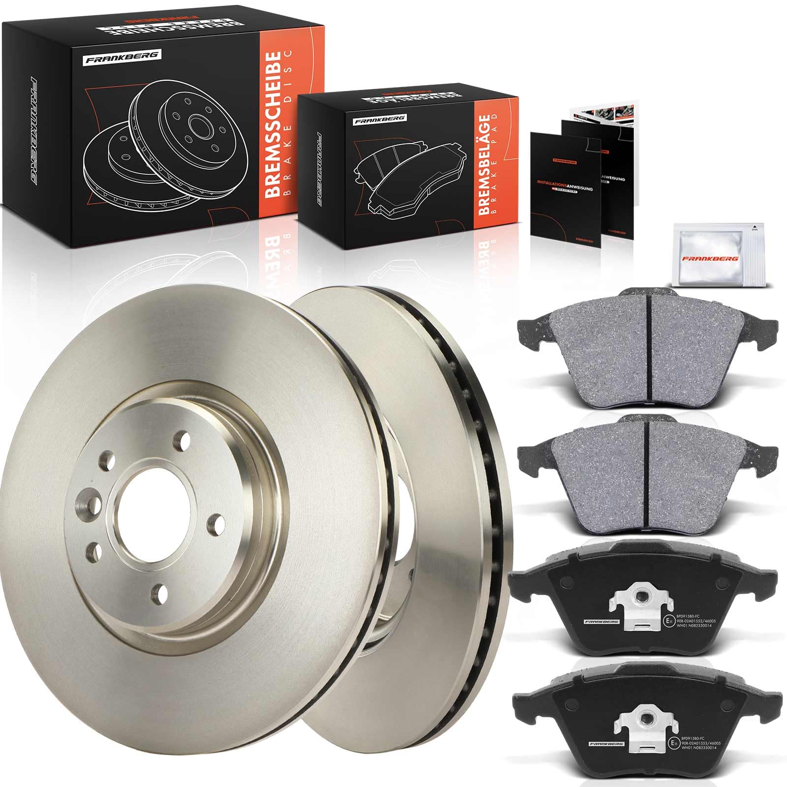 Frankberg 2 discos de freno 4 pastillas de freno | Compatible con: V40 Cross Country 526, V40 Hatchback 525, S40 II 544, C70 II Cabriolet 542, V50 545