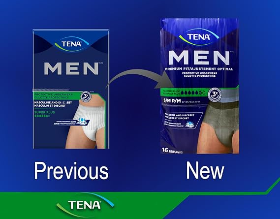 TENA Men Super Plus Protective Underwear, Incontinence, Disposable, Heavy Absorbency, Small/Medium, 16 Count