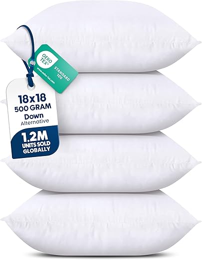 Utopia Bedding Throw Pillows (Set of 4, White), 18 x 18 Inches Pillows for Sofa, Bed and Couch Decorative Stuffer Pillow