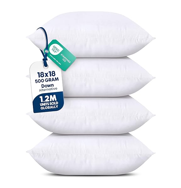 Utopia Bedding Throw Pillows (Set of 4, White) – 18 x 18 Inches Down Alternative Pillows for Bed, Sofa, and Couch - Fluffy Decorative Stuffer Pillow for Indoors & Outdoors