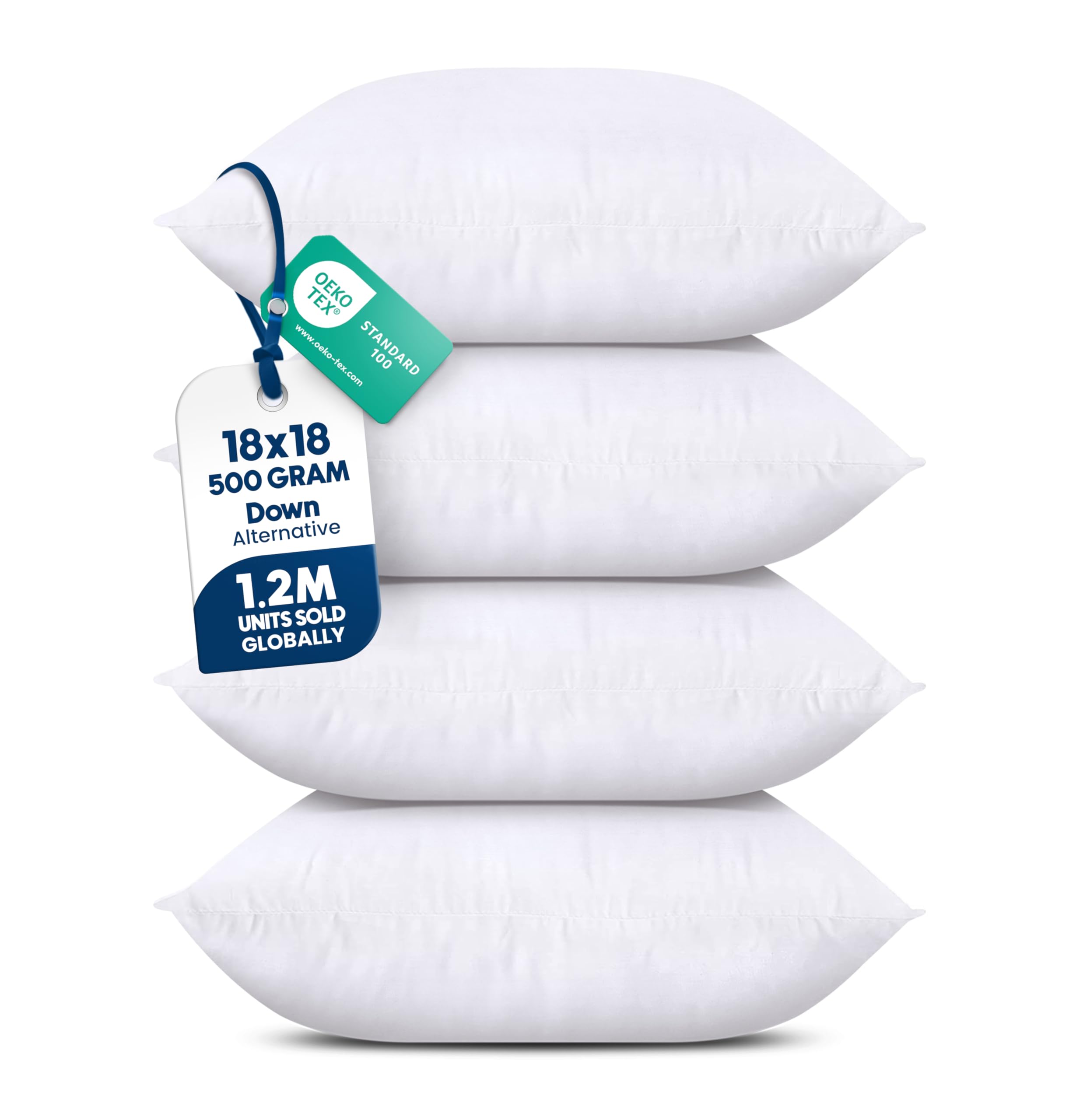 Utopia Bedding Throw Pillows (Set of 4, White) – 18 x 18 Inches Down Alternative Pillows for Bed, Sofa, and Couch - Fluffy Decorative Stuffer Pillow for Indoors & Outdoors