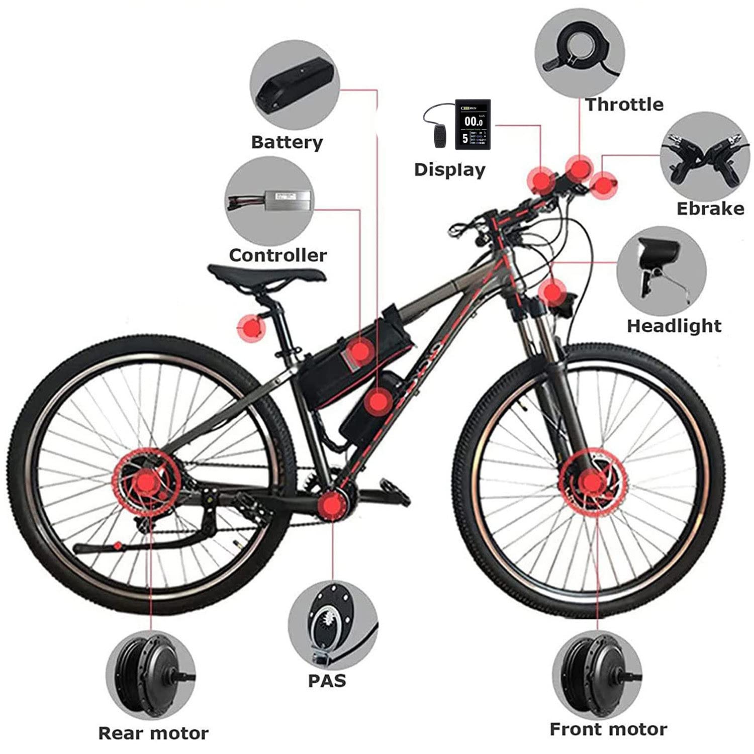 Zestaw do konwersji roweru E z wolnym kołem tylnym do opon 20"/ 24" / 26"/ 27,5" / 28"/ 29" / 700C, zestaw do roweru elektrycznego Zestaw do konwersji roweru elektrycznego Ebike 36V/500W-20inch