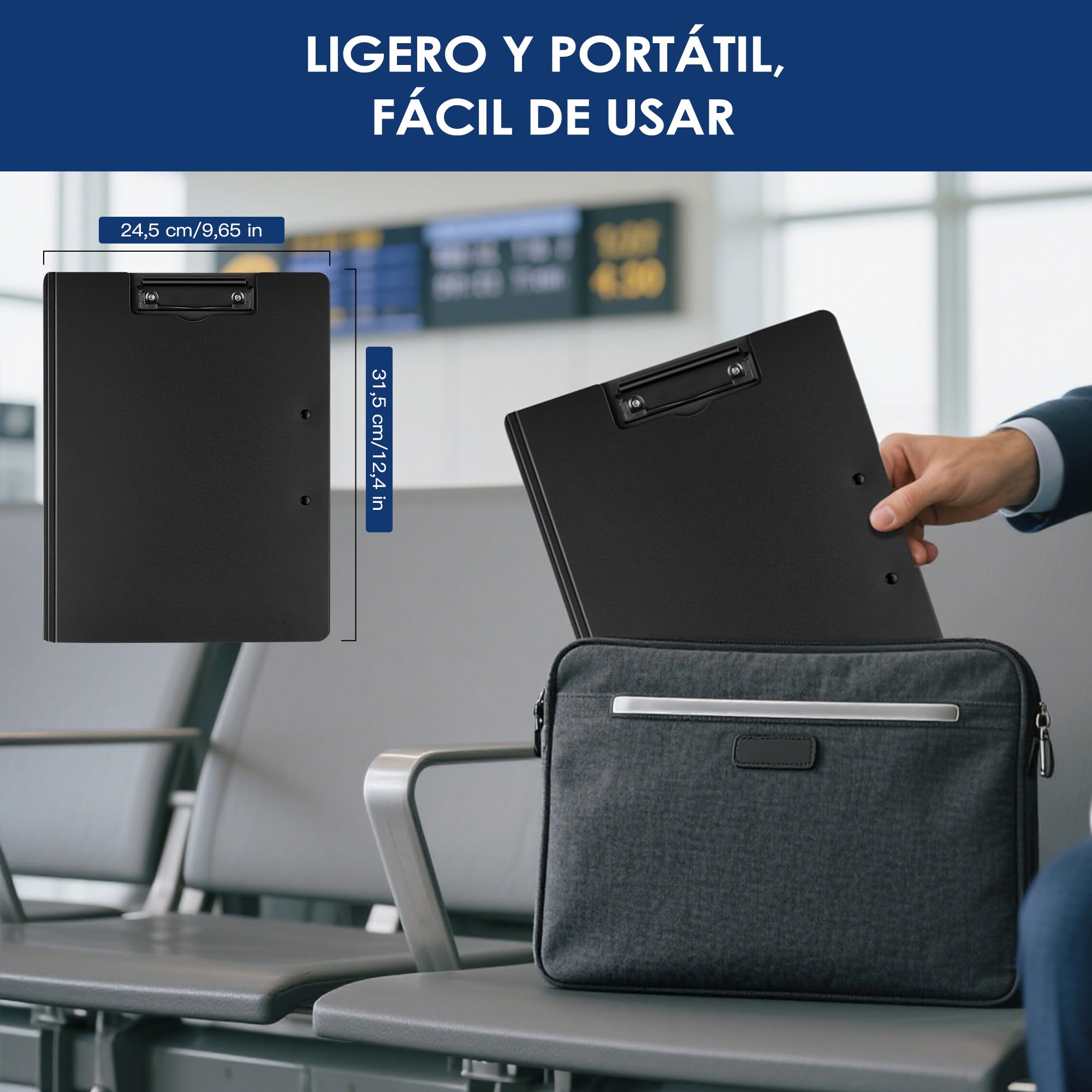 Portapapeles con Pinza A4, Carpetas Plastico Cartella Portadocumenti A4 Espandibile Soffietto Portapapeles con Tapa Plegable para Oficina Astillero Escuela Negro