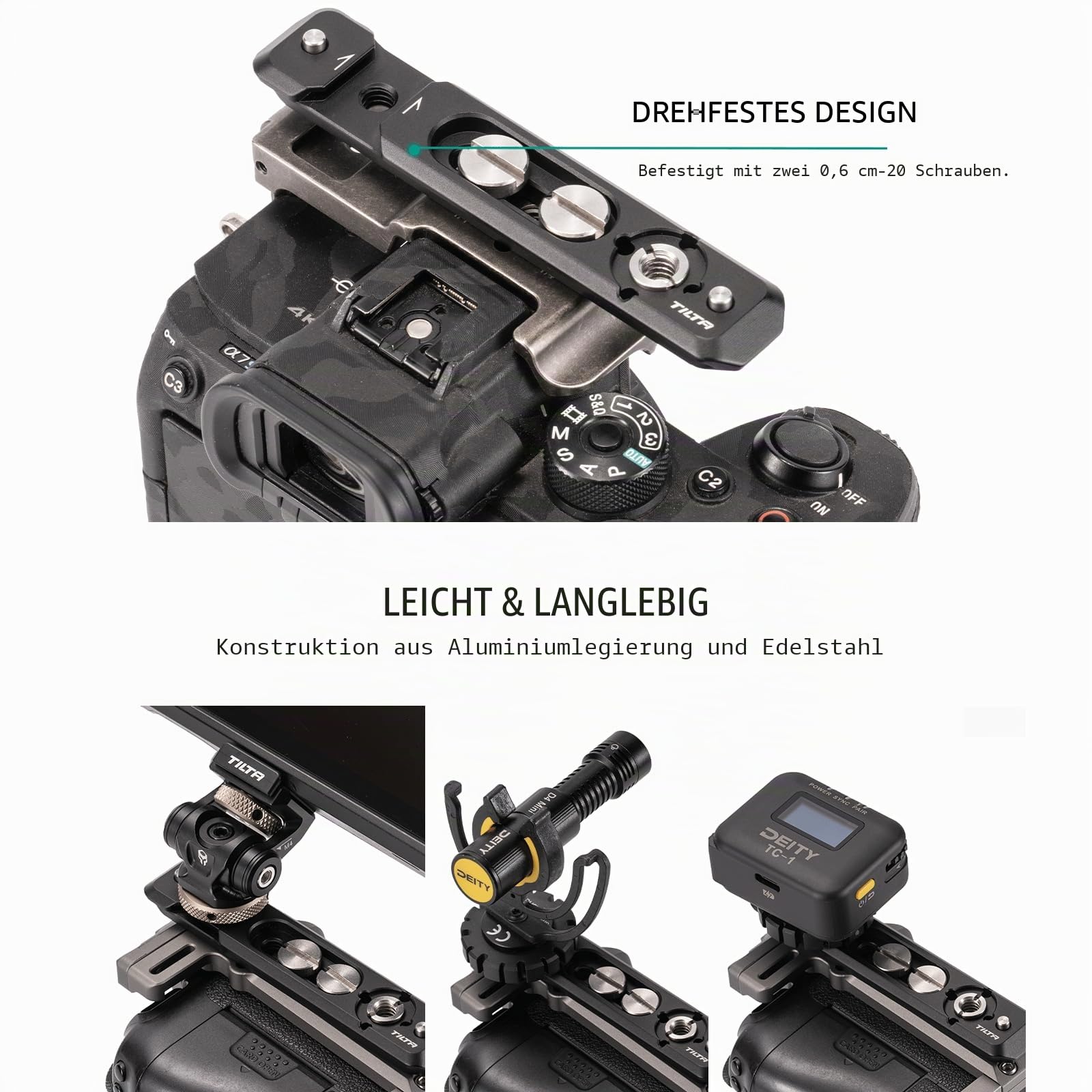 Tilta Multifunktions-NATO-Montageplatte mit NATO-Schiene, Kälteschuh und 1/4"-20-Gewinde Anti-Rotations-Design Leicht und langlebig- Schwarz TA-NTMP-B