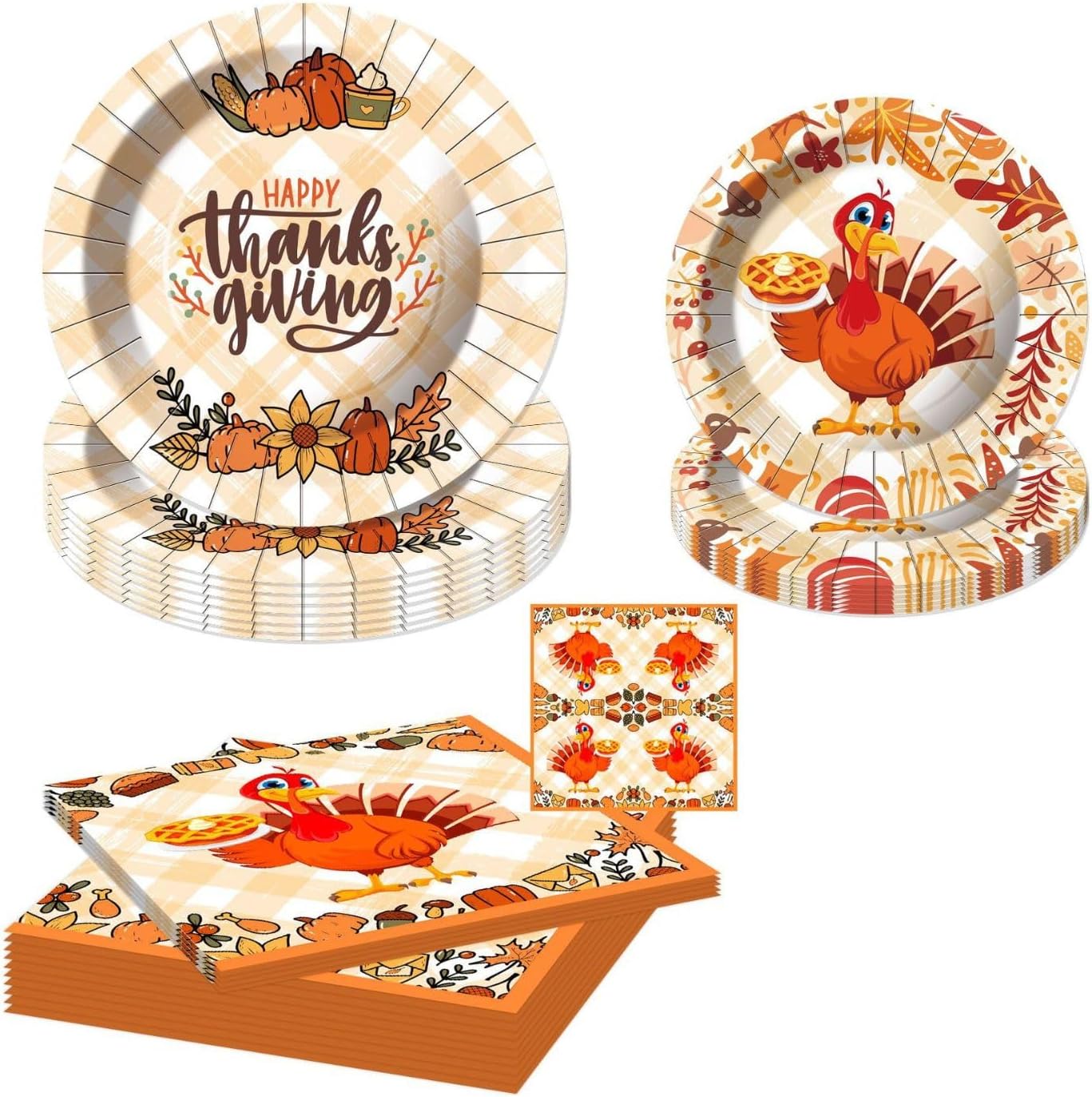 OBRVE 48pcs Thanksgiving Paper Plates,Thanksgiving
