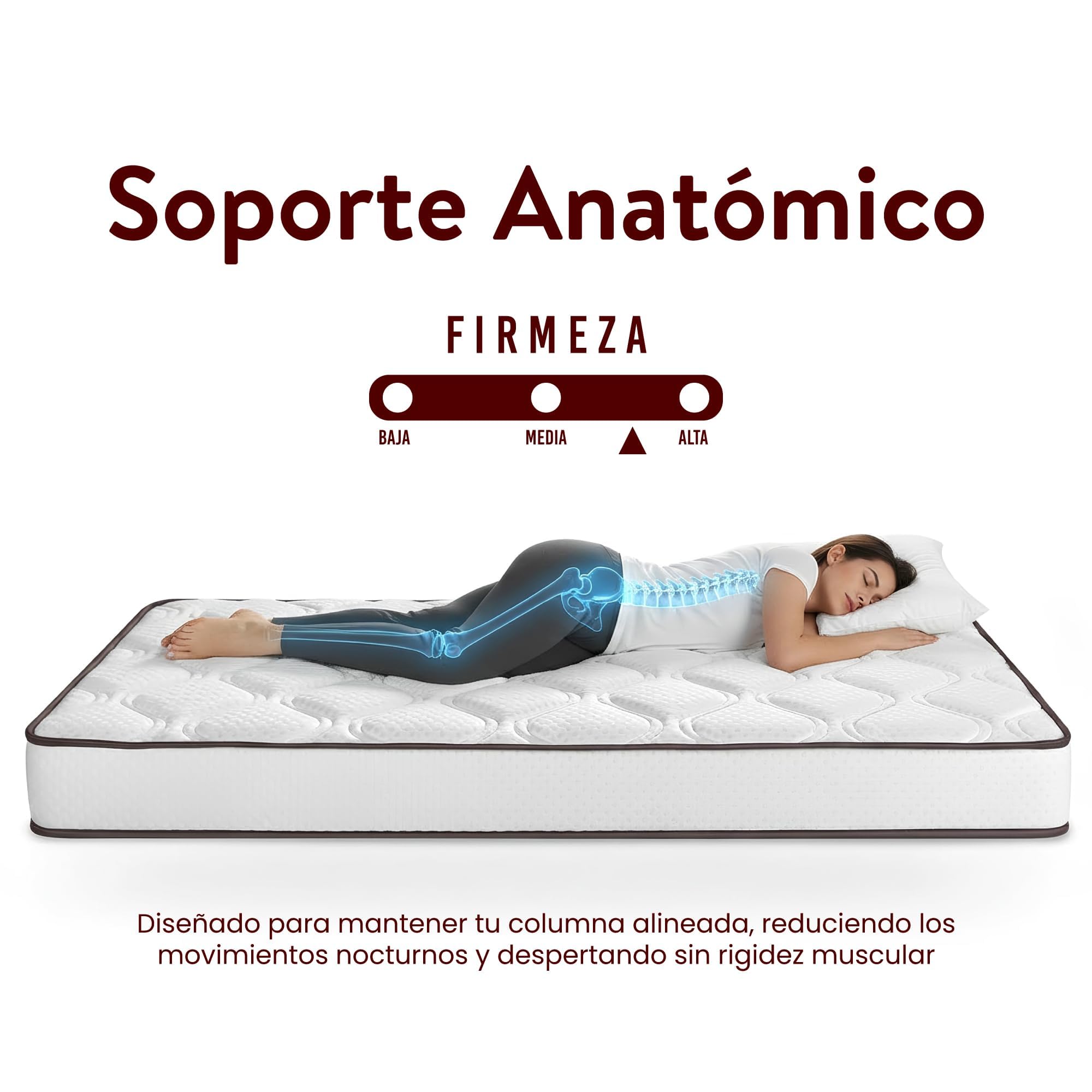 Aznar Colchón Viscoelástico Anatómico Firmeza Media Altura 18 Cm Transpirable Tecnología SPA Tejido Stretch Acolchado Doble Cara Núcleo Alta Densidad Sensación Neutra Incluye Almohada 90x190cm