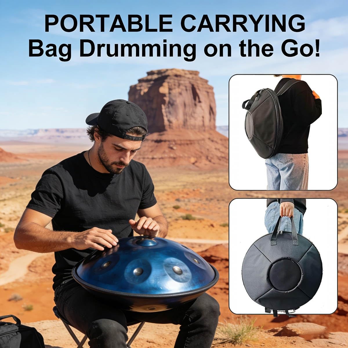 Tamburo a Mano Handpan 22 Pollici 432Hz/440Hz Strumento Musicale in Re Minore con 9/10/12 Note, Tamburo in Acciaio con Borsa, Supporto e Bacchette per Meditazione e Yoga(Deep Purple,440HZ/12Note)