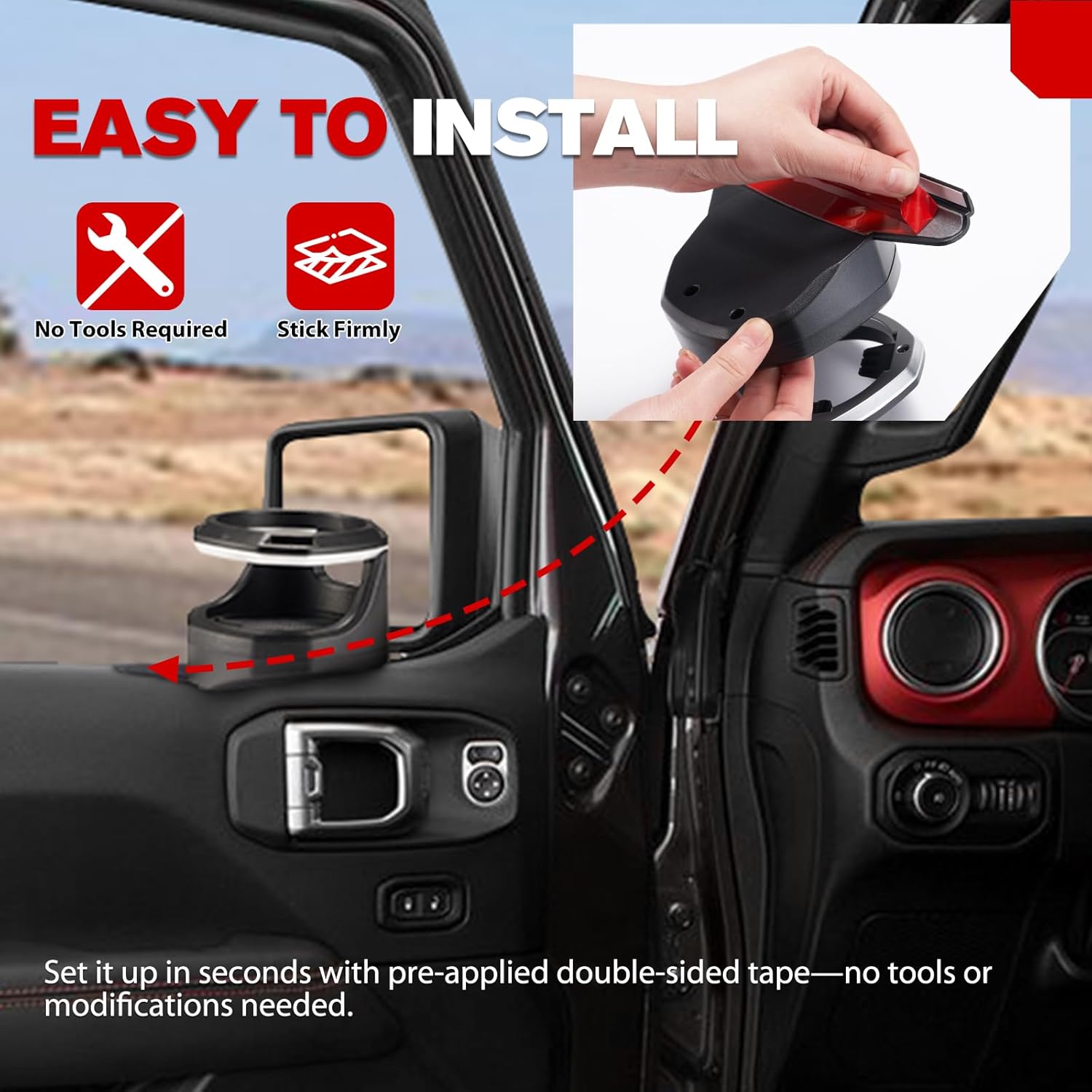 FieryRed Car Window Cup Holders Compatible with 2011 2012 2013 2014 2015 2016 2017 2018 Jeep Wrangler JK/JKU, 1 Pair Car Door Cup Drink Holder, Driver and Passenger Side