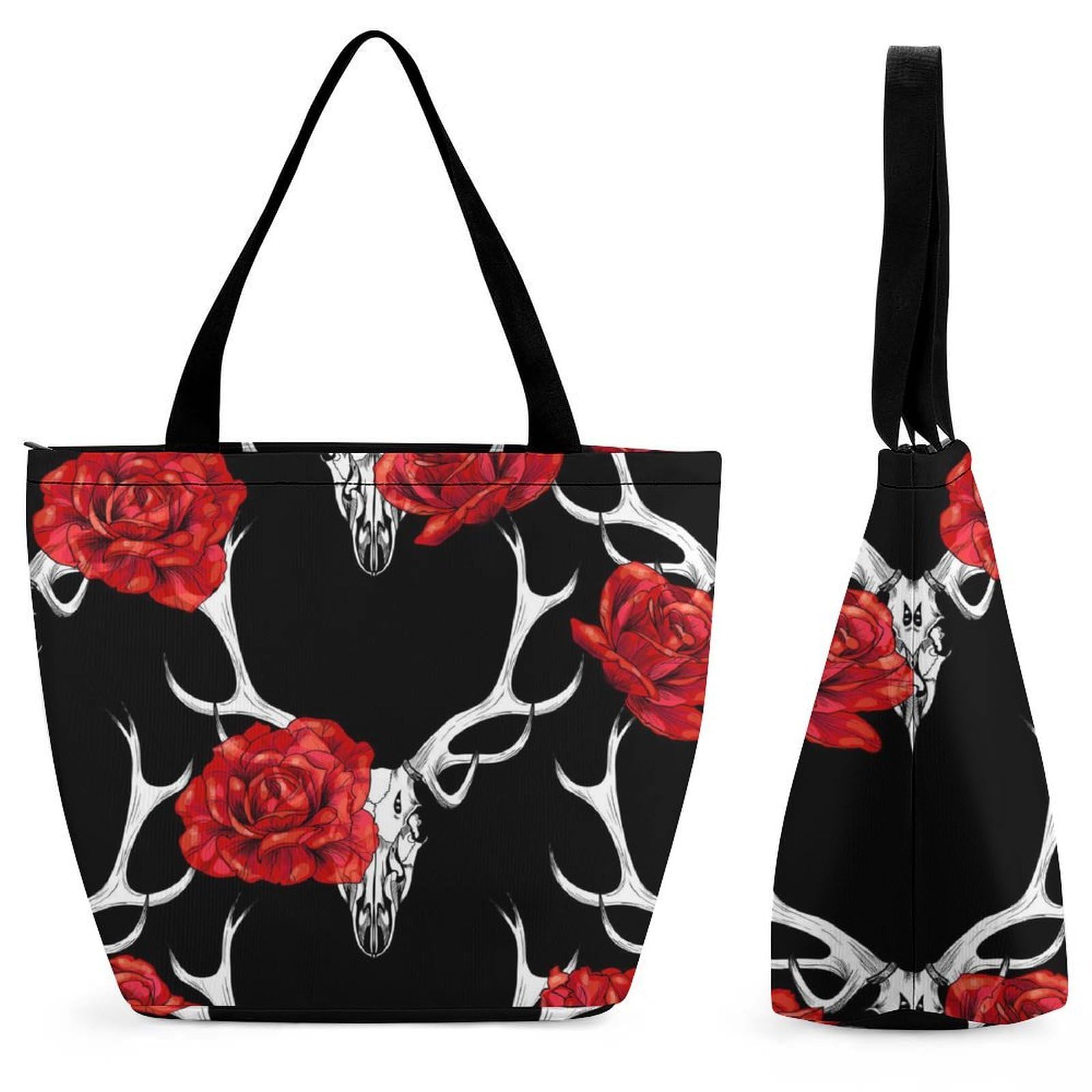 Sac shopping Fleur Rouge élan pour femme : grand sac à bandoulière de voyage 32cm