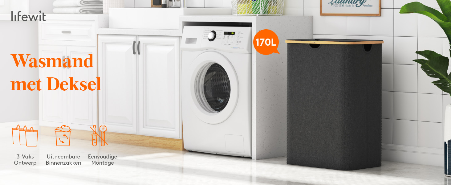 Lifewit Wasmand 2 Gedeeltes, 95 L Wasmand met Legplank en Dubbele Uittrekbare Uitneembare Zakken, Wassorteerder voor Waskamer Slaapkamer Badkamer Slaapzaal, Grijs