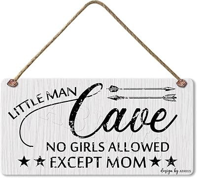Little Man Cave Wall Decor Hanging Sign 10x5 Inch, Country Toddler Boys Kids Teen Gamer Nature Room Nursery Forest Decor, Woodland Little Man Cave Decor for Nursery Boys Bedroom