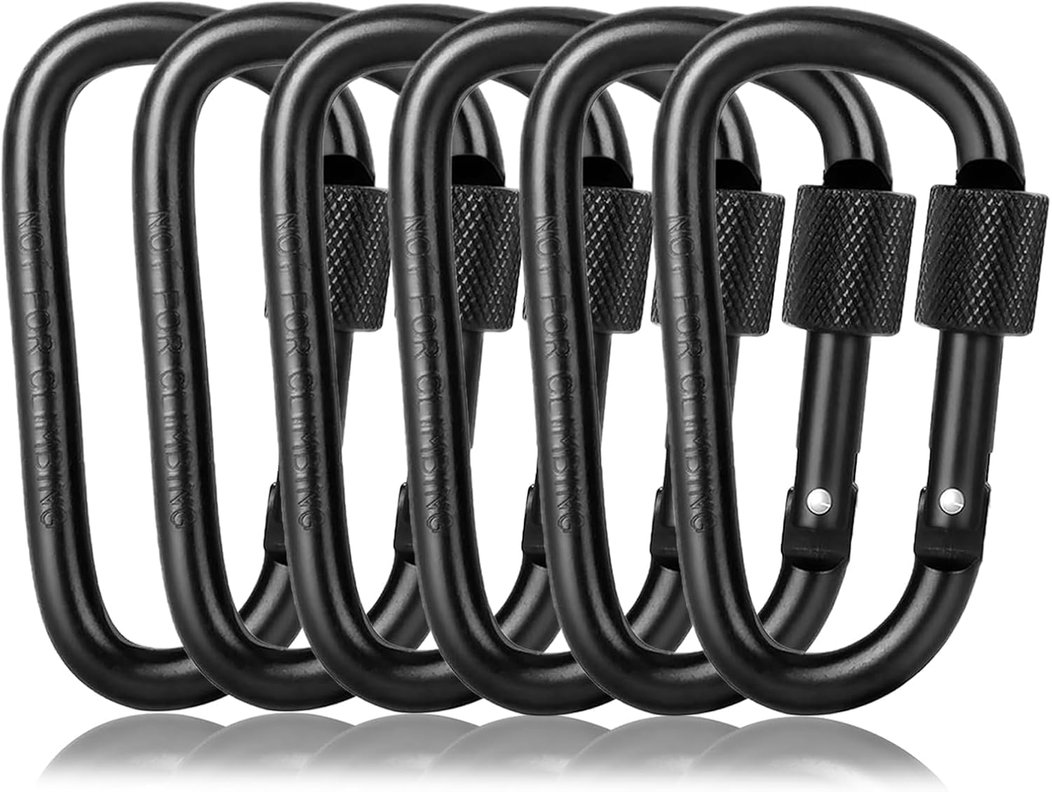 RIANZ 6 Pack D-Ring Locking Key Hook, 3" Aluminum Spring Snap Carabiner, Twist Lock, Keychain Clip, Caribeener Clip, Backpack, Water Cup, Pet Leashes (Black)