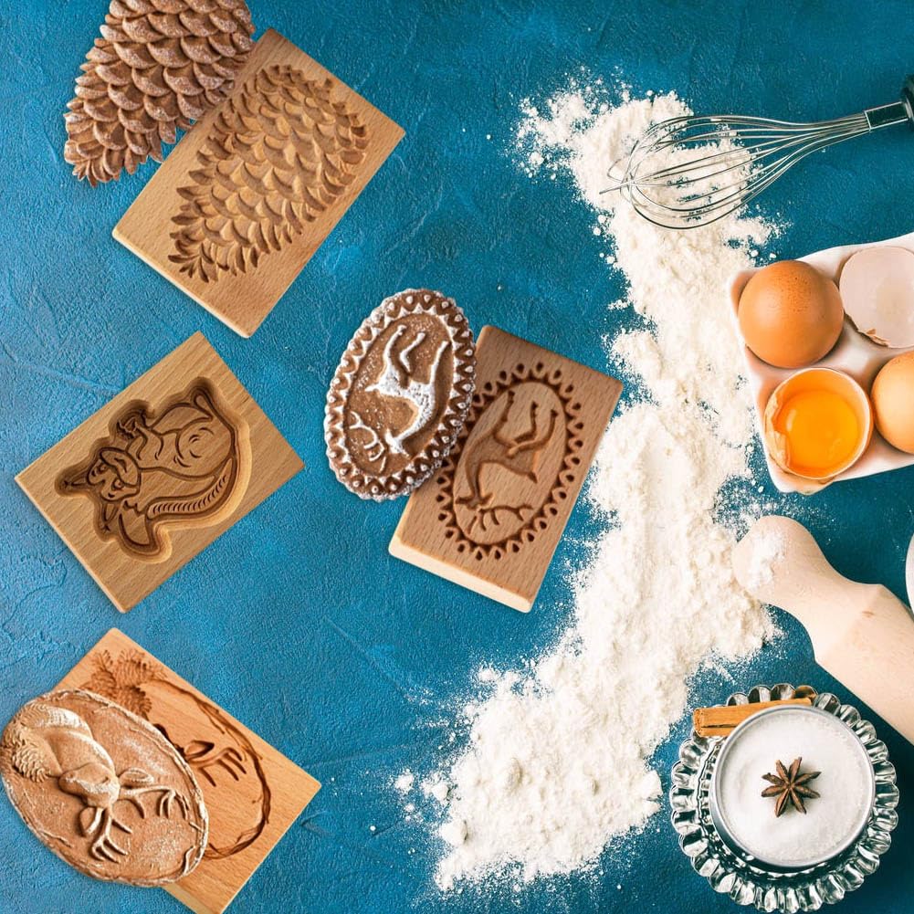 Moule à Biscuits En Bois Père Noël 3D - Pour Gaufrer Biscuits De Noël - Design Détaillé Et Naturel