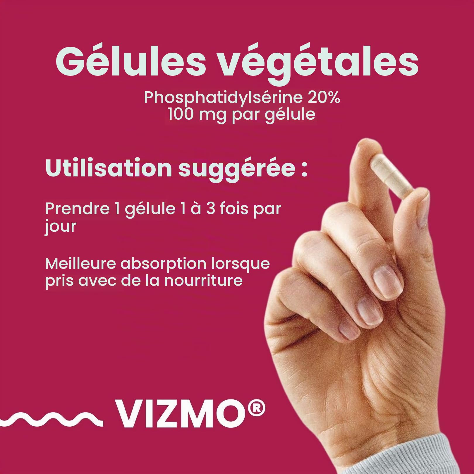 Phosphatidylsérine 100mg – 120 gélules végétaliennes à haute dose pour la mémoire, la concentration, la réduction du stress, la diminution du niveau de cortisol, l’équilibre du cortisol, la concentrat