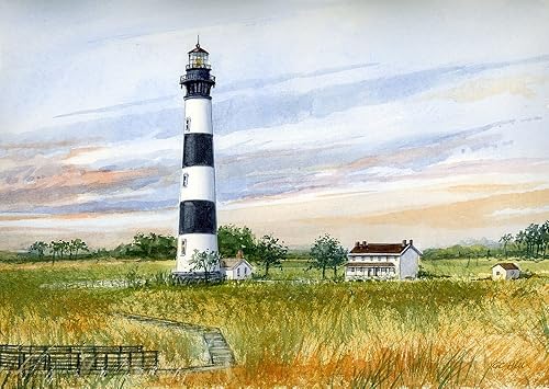 Miniatura 2 de Bodie Island Lighthouse, Nags Head, Outer Banks, Carolina del Norte, por Gerald C. Hill. Impresiones artísticas en acuarela mate (8 x 10)