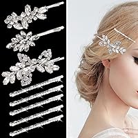 Vista 9 de 10 horquillas para el cabello con diamantes de imitación, pinzas de pelo de hoja plateada, pinzas de cristal para novias, elegantes accesorios